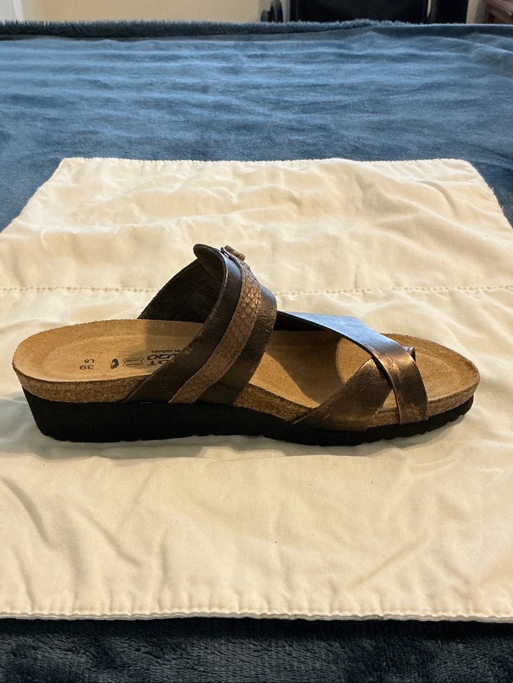 Naot Metallic Bronze Cross-Strap Slide Sandal